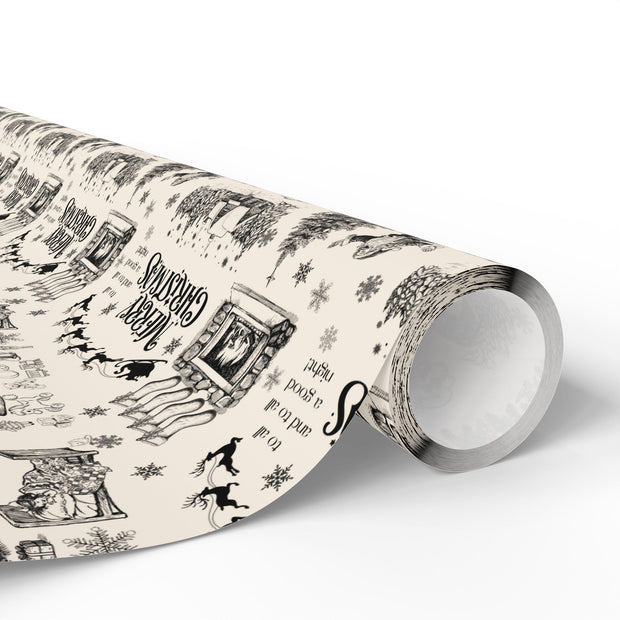 Vintage Santa Christmas Gift Wrap, Toile Twas the Night Before - Gift Wrap - Black