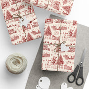 Vintage Santa Christmas Gift Wrap, Toile Twas the Night Before - Gift Wrap - Maroon