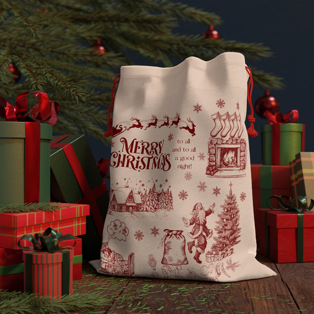 Vintage Santa Sack - Twas the Night Before Christmas - Maroon