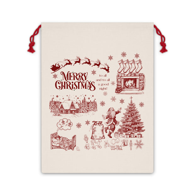 Vintage Santa Sack - Twas the Night Before Christmas - Maroon