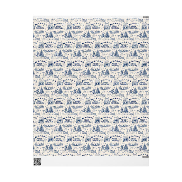 Vintage Santa Christmas Gift Wrap, Toile Twas the Night Before - Gift Wrap - Blue