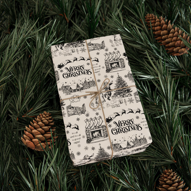 Vintage Santa Christmas Gift Wrap, Toile Twas the Night Before - Gift Wrap - Black