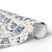 Vintage Santa Christmas Gift Wrap, Toile Twas the Night Before - Gift Wrap - Blue