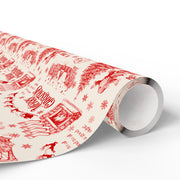 Vintage Santa Christmas Gift Wrap, Toile Twas the Night Before - Gift Wrap - Red