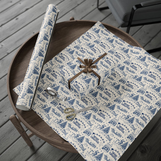 Vintage Santa Christmas Gift Wrap, Toile Twas the Night Before - Gift Wrap - Blue