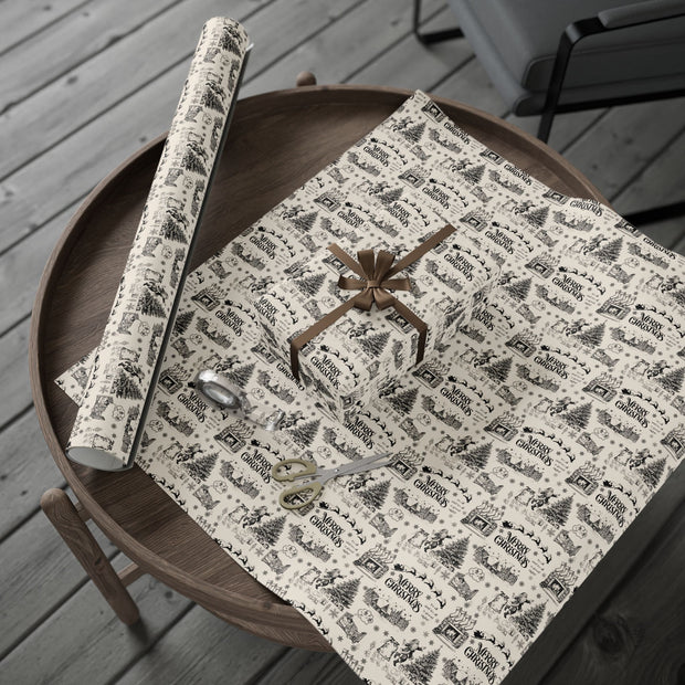 Vintage Santa Christmas Gift Wrap, Toile Twas the Night Before - Gift Wrap - Black