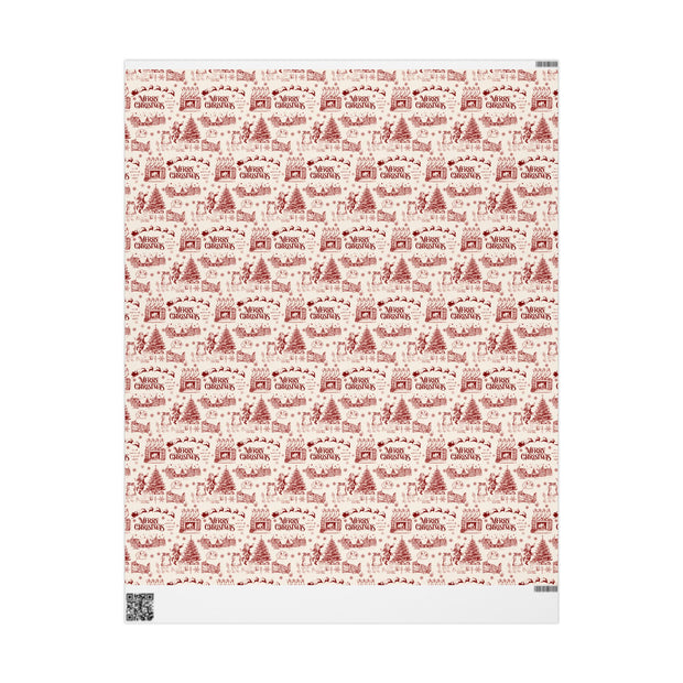 Vintage Santa Christmas Gift Wrap, Toile Twas the Night Before - Gift Wrap - Maroon