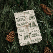 Vintage Santa Christmas Gift Wrap, Toile Twas the Night Before - Gift Wrap - Green