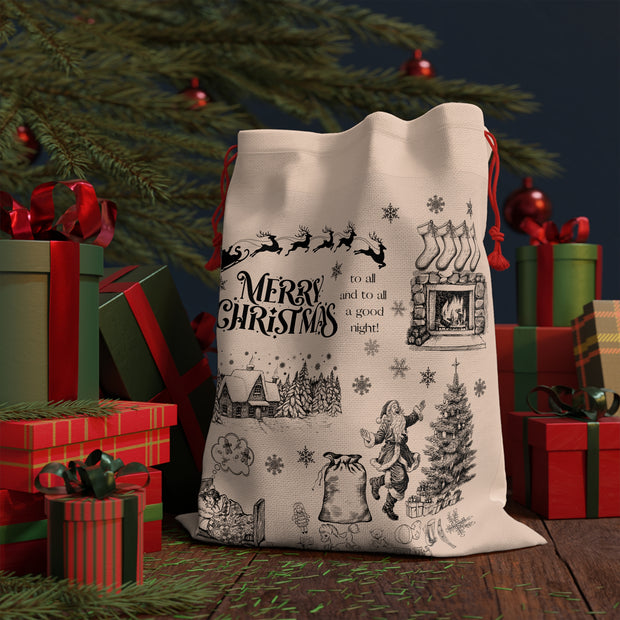 Vintage Santa Sack - Twas the Night Before Christmas - Black