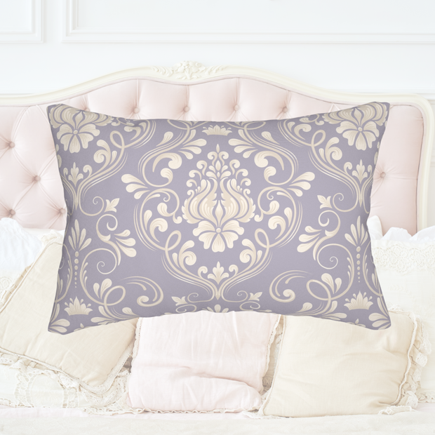 Purple Lavender Damask 14x20 Lumbar Pillow