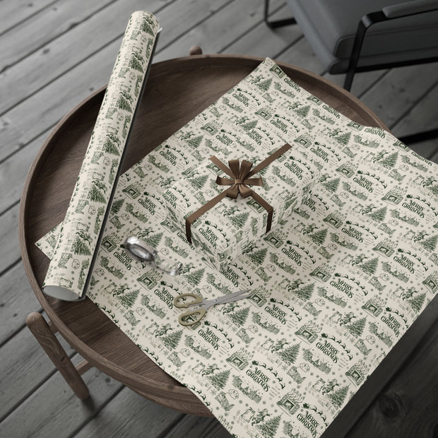 Vintage Santa Christmas Gift Wrap, Toile Twas the Night Before - Gift Wrap - Green