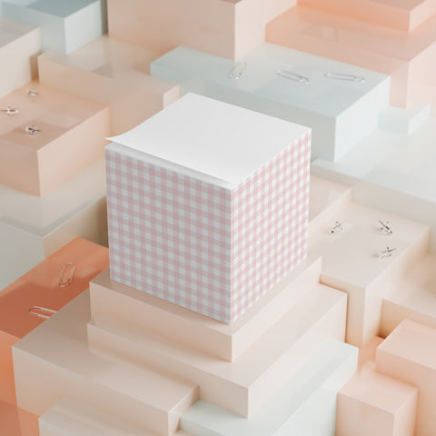 Pink Gingham Buffalo Check Sticky Note Cube