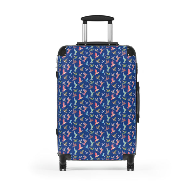 Blue Hummingbird Print Travel Suitcase
