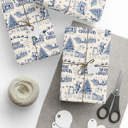 Vintage Santa Christmas Gift Wrap, Toile Twas the Night Before - Gift Wrap - Blue