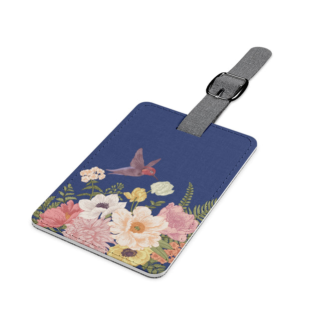 Blue Hummingbird Luggage Tag - Saffiano Polyester Rectangle
