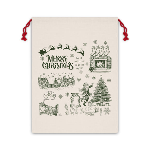 Vintage Santa Sack - Twas the Night Before Christmas - Green