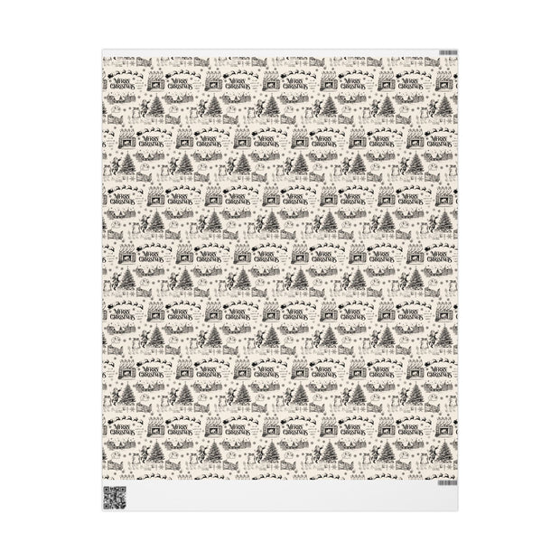 Vintage Santa Christmas Gift Wrap, Toile Twas the Night Before - Gift Wrap - Black