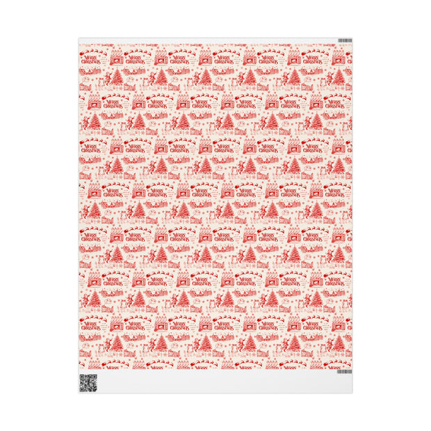 Vintage Santa Christmas Gift Wrap, Toile Twas the Night Before - Gift Wrap - Red