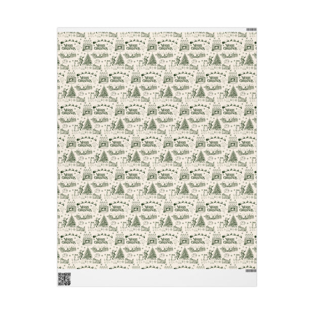Vintage Santa Christmas Gift Wrap, Toile Twas the Night Before - Gift Wrap - Green