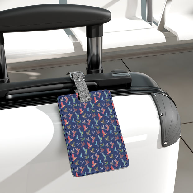 Blue Hummingbird Luggage Tag - Saffiano Polyester Rectangle