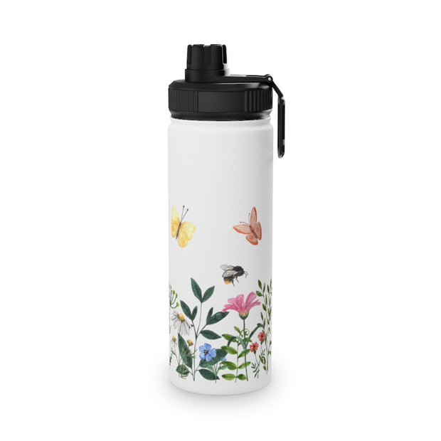 Blooms Bees Butterflies Stainless Steel Water Bottle, Sports Lid - LaBelleVieHome