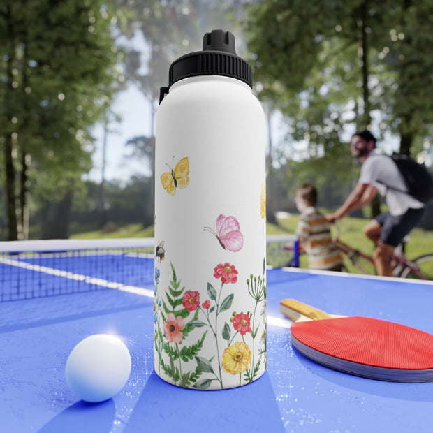 Blooms Bees Butterflies Stainless Steel Water Bottle, Sports Lid - LaBelleVieHome