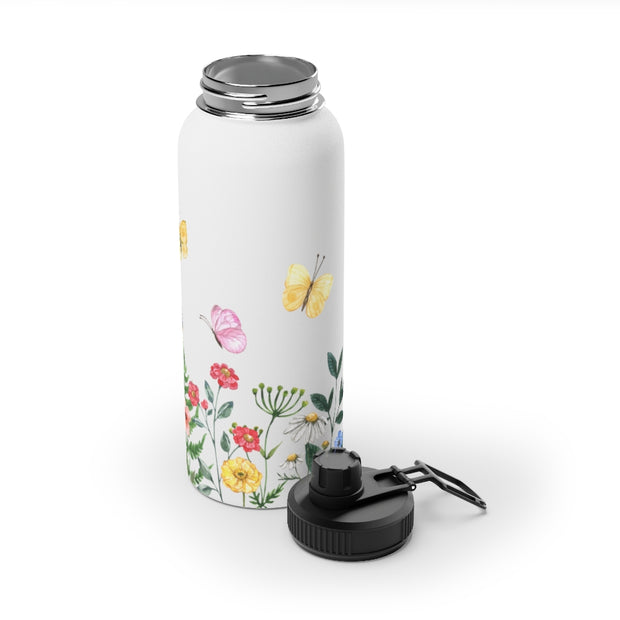 Blooms Bees Butterflies Stainless Steel Water Bottle, Sports Lid - LaBelleVieHome