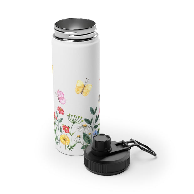 Blooms Bees Butterflies Stainless Steel Water Bottle, Sports Lid - LaBelleVieHome