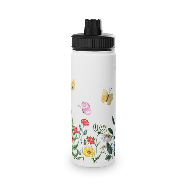 Blooms Bees Butterflies Stainless Steel Water Bottle, Sports Lid - LaBelleVieHome
