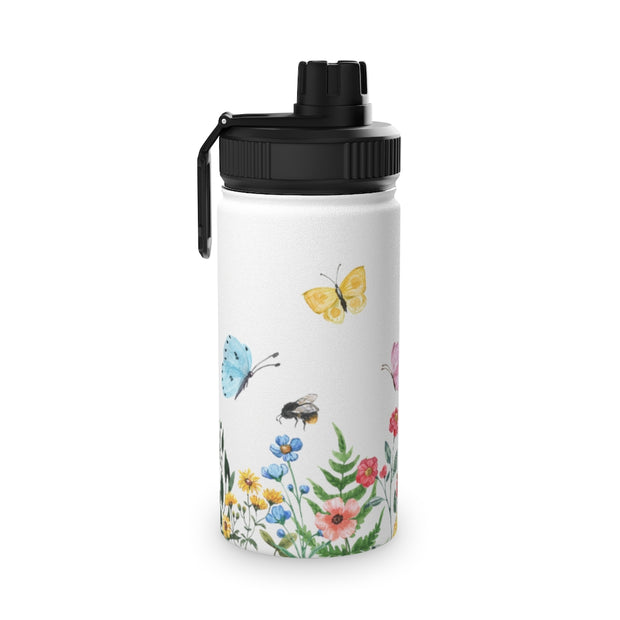 Blooms Bees Butterflies Stainless Steel Water Bottle, Sports Lid - LaBelleVieHome