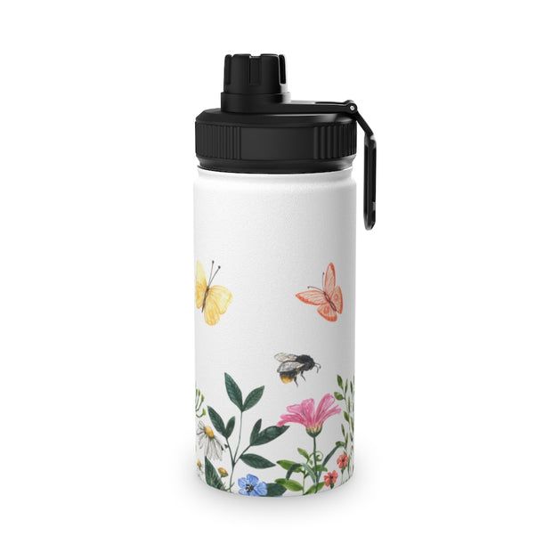 Blooms Bees Butterflies Stainless Steel Water Bottle, Sports Lid - LaBelleVieHome