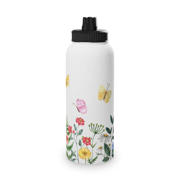 Blooms Bees Butterflies Stainless Steel Water Bottle, Sports Lid - LaBelleVieHome