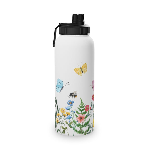 Blooms Bees Butterflies Stainless Steel Water Bottle, Sports Lid - LaBelleVieHome