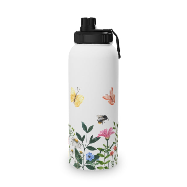 Blooms Bees Butterflies Stainless Steel Water Bottle, Sports Lid - LaBelleVieHome