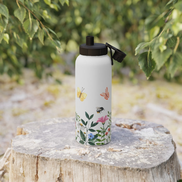 Blooms Bees Butterflies Stainless Steel Water Bottle, Sports Lid - LaBelleVieHome